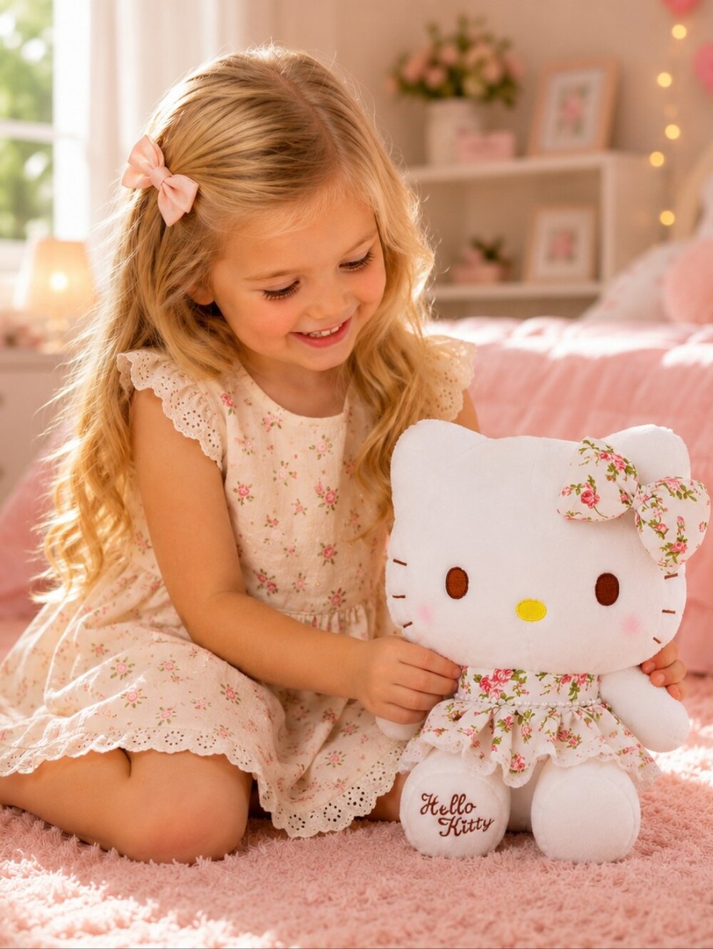 Hello Kitty Floral Plush Doll - White with Pink Floral Dress